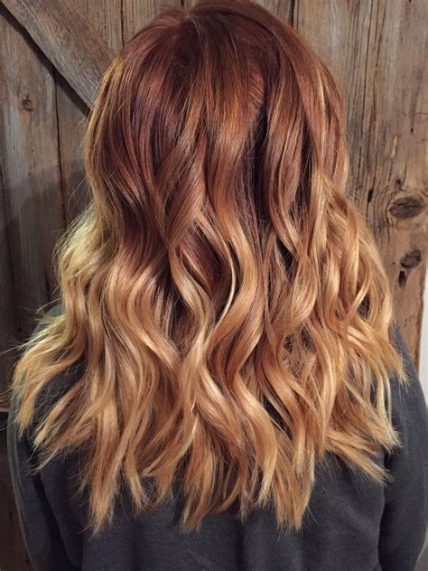Copper Red To Blonde Ombré With Balayage Highlights Red
