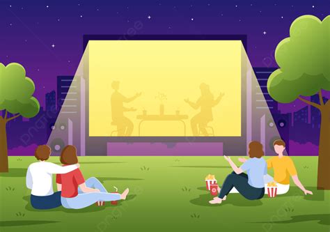 Background Bioskop Malam Film Dengan Sistem Suara Untuk Menonton Film Di Layar Lebar Luar