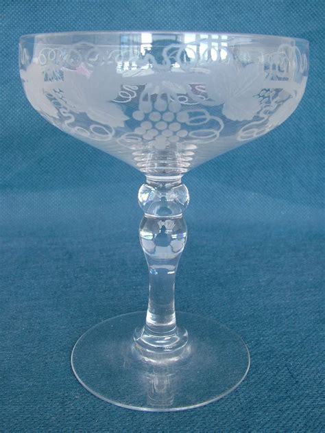Pair Of Late Victorian Vine Engraved Lead Crystal Pan Champagne Glasses