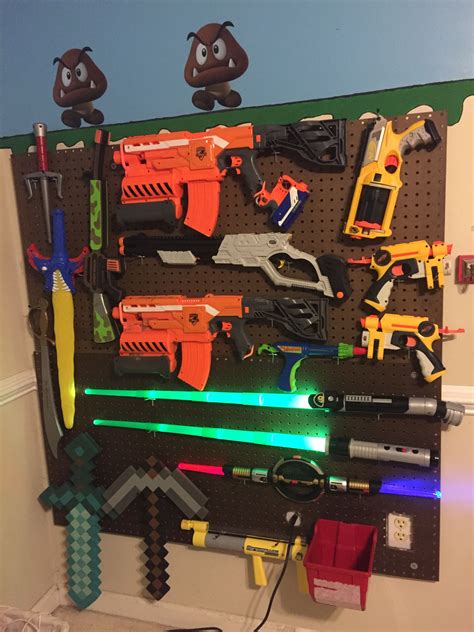 Nerf gun rack backlite by led's. Pin on for the kids