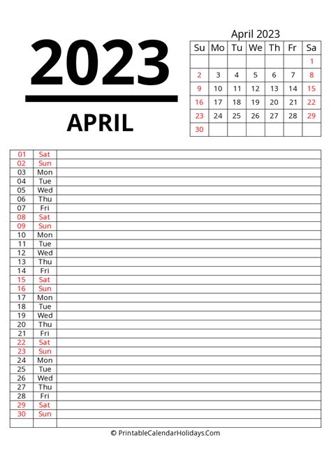 April 2023 Calendars Printablecalendarholidayscom