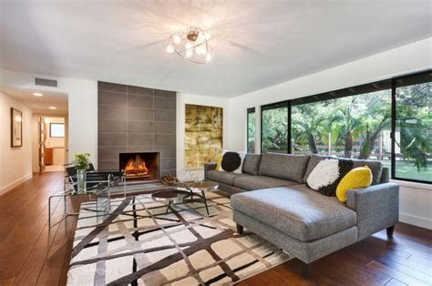 Two Sided Fireplace Warms Spacious Interior Effortless With Eclectic