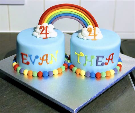 Twins Cake Rainbow Theme Themed Cakes Birthday Cake Desserts Food