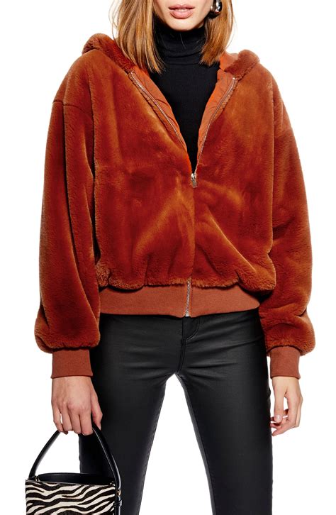 Topshop Faux Fur Zip Hooded Sweatshirt Available At Nordstrom Faux