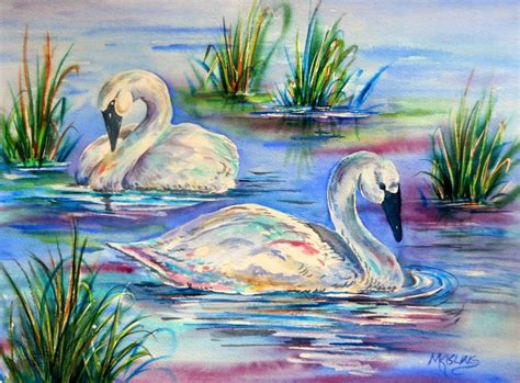 ️swans ~ Swan Lake Original Watercolor By Martha Kisling From My