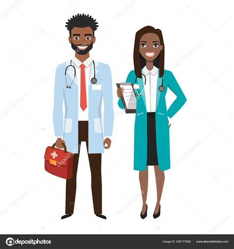 Doctors Group Friendly Black African American Male And Female Doctors Vector Illustration Of