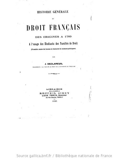Histoire Générale Du Droit Français Des Origines à 1789 à Lusage