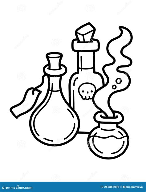 Vector Illustration With Witch Potions Halloween Coloring Page With