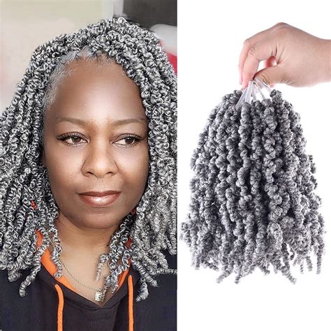 Buy 3 Packs Short Grey Pre Twisted Spring Braids Synthetic Crochet Hair Extensions 10 Inch 15