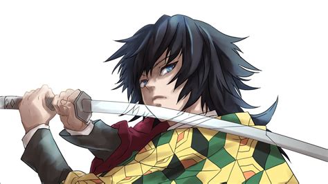 Demon Slayer Giyuu Tomioka With Black Hair Having Sword With White