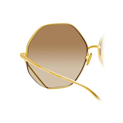 Linda Farrow Fawcet Hexagon Sunglasses In Yellow Gold Lfl1010c1sun Linda Farrow Eyewear