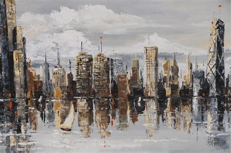 Abstract Oil Painting Of City Skyline 20th Century Ebth