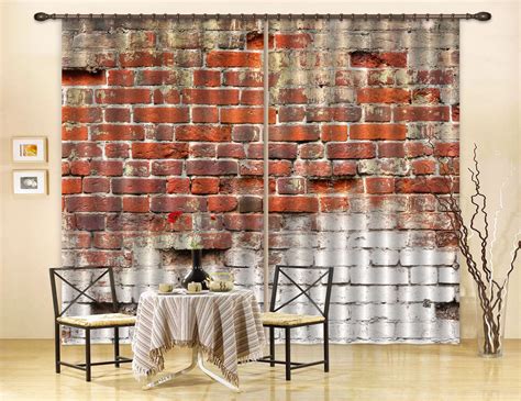 3d Red Brick Wall Curtains And Drapes Lqh A577 Buy Blockout Curtains