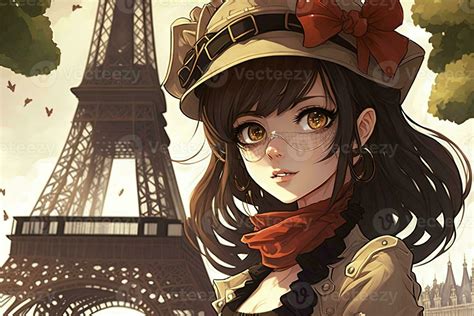 Beautiful Anime Manga Girl In Paris Illustration Generative Ai 23968395