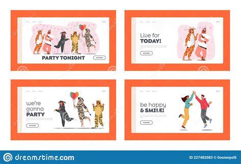 Kigurumi Pajama Party Landing Page Template Set Young People In Animal