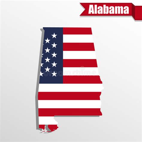 Admitted to the union in 1819 as the 22nd u.s. Alabama State Map With US Flag Inside And Ribbon Stock ...