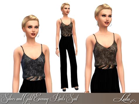 The Sims Resource Evening Pants Suit In Silver And Gold Read Outfit By