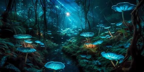 Premium Photo A Magical Forest Filled With Bioluminescent Light