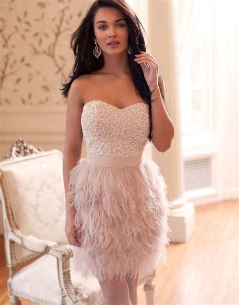 Lipsy Vip Strapless Beaded Bust Feather Prom Dress Baby Pink