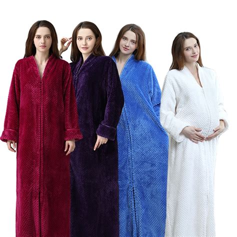 Women Plus Size Winter Thermal Long Bathrobe Thick Flannel Warm Kimono