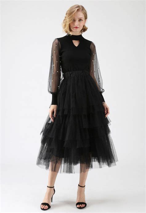 Love Me More Layered Tulle Skirt In Black Black Xl In 2020 Frilly