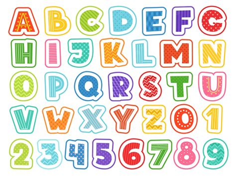 Alfabeto De Dibujos Animados Letras De Colores Lindos Números Signos Y