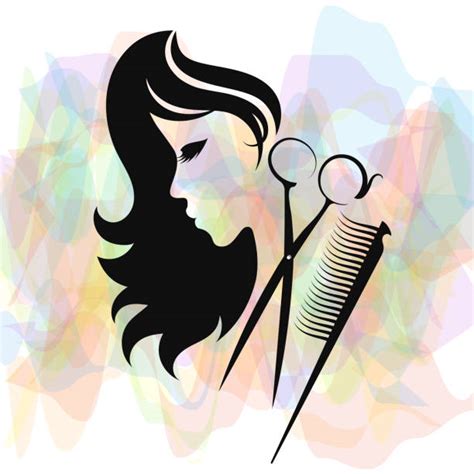 Hair Salon With Women Face And Scissors Silhouette Illustrations