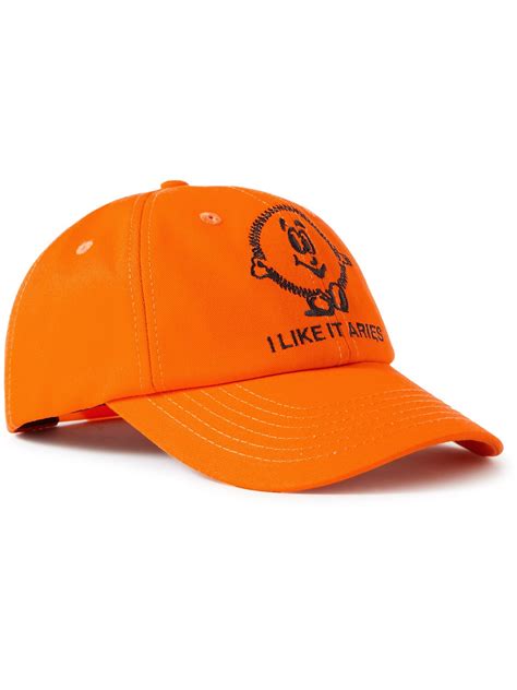 Buy Aries Embroidered Cotton Twill Baseball Cap Orange At 50 Off