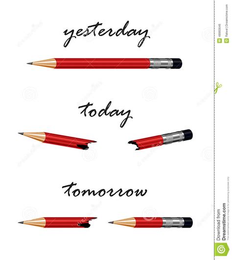 Red Pencil With Words Tomorrow Today And Yesterday Stock