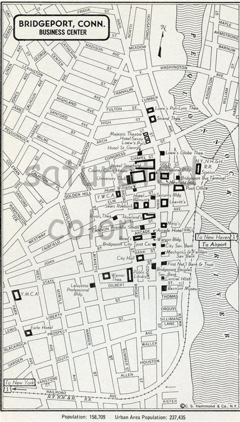 Bridgeport Connecticut Ct Map Vintage 1950s By Saturatedcolor