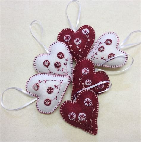 Felt Valentine Heart Embroidered Ornaments Pdf Downloadable Etsy