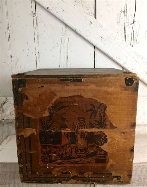 Antique Wooden Box With Lid Tea Crate With Original Chinese Etsy