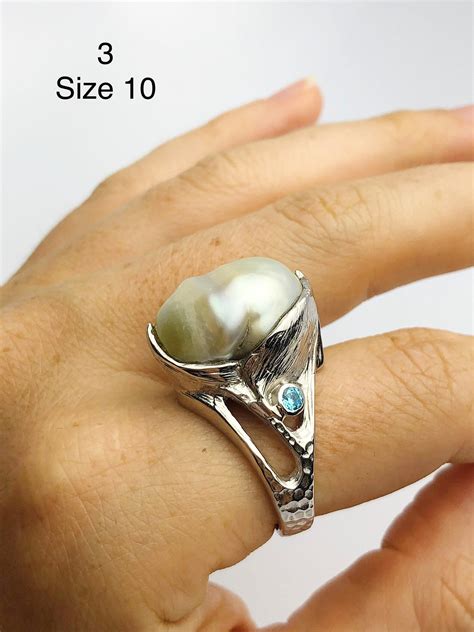 Handcarved Sterling Silver South Sea Pearl Rings Natural Color