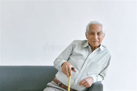 Asian Old Man Confident And Smiling Elderly On White Background Stock