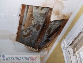 Be careful as water may pour down. Repairing Water Damage in the Ceiling - RestorationSOS.com