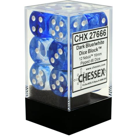 Chessex Nebula Dark Blue W White 16mm Standard 12 Dice Set Chx27666