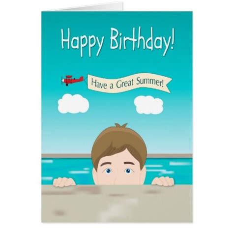 Boy Peeking From A Swimming Pool For Birthday Card Zazzleca