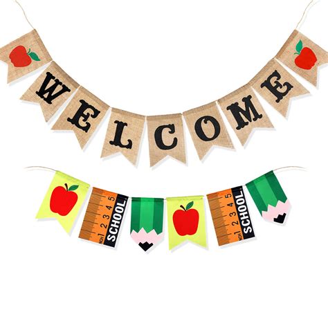 Buy Howaf Welcome Burlap Banner And Back To School Garland Back To