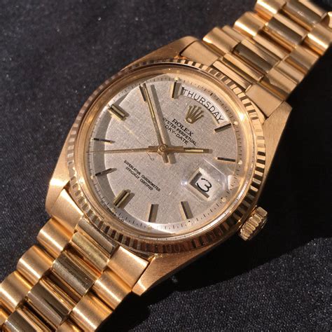 Vintage Rolex President 1803 Day Date 18k Yellow Gold Linen 1972 Wrist