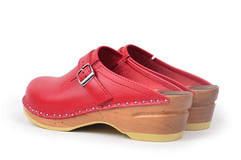 Red Leather Swedish Clog Style Raphael From Troentorp Clogs