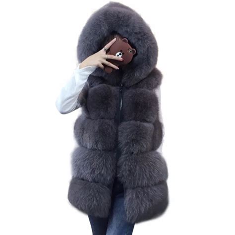 Winter Womens Real Fox Fur Hooded Vest Waistcoat Genuine Leather Thick