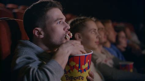 Rude Man Eating Popcorn At Cinema Guy Stock Footage Sbv
