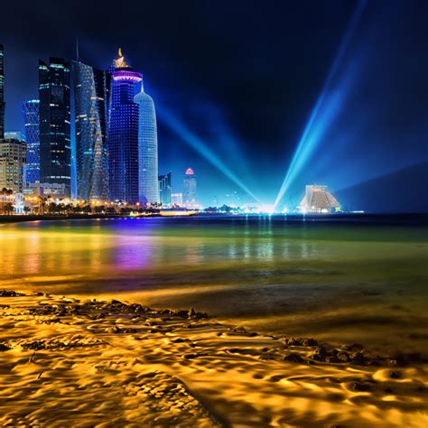 Doha Skyline Wallpaper 4k Qatar Cityscape City Lights