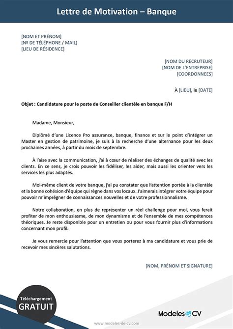 Lettre De Motivation La Banque Chantillon Gratuit Mod Les De Cv