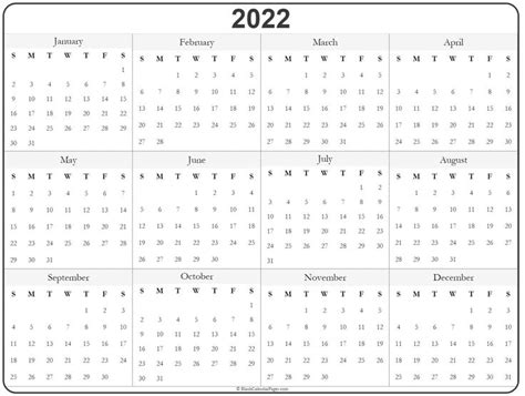 Blank Year Long Calendar 2022 In 2020 Printable Calendar Design