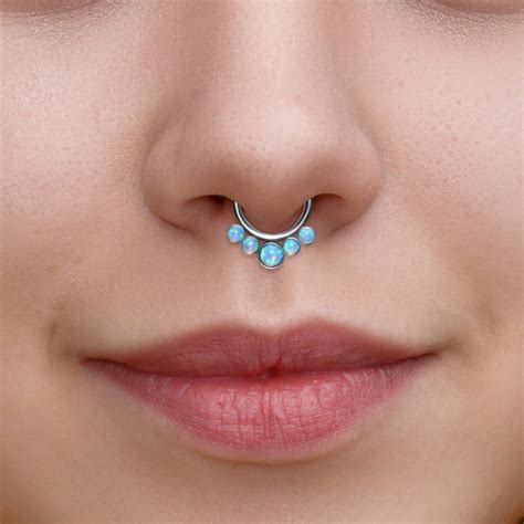 Septum Ring Surgical Steel Septum Jewelry With Opal Stones Etsy