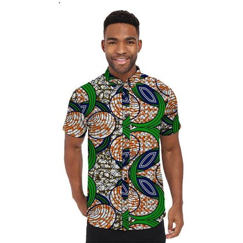 African Shirts Mens Short Sleeve Men African Print Single Row Button