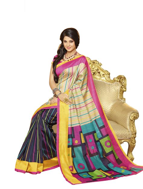 Iconicbiz Printed Mysore Silk Saree In Multi Color