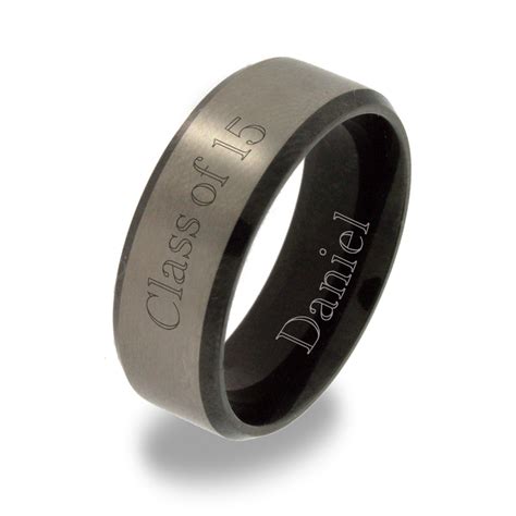 Brushed Silver Black Titanium Class Ring For Men Ebay