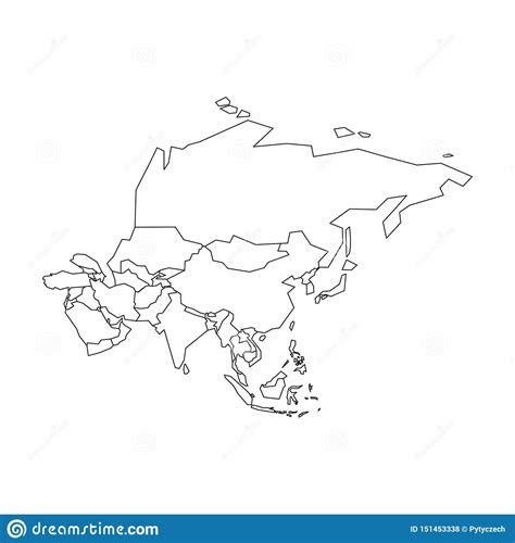 Political Map Of Asia Simplified Black Wireframe Outline Vector